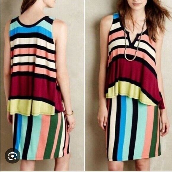 Anthropologie Maeve Davina Layered Tiered Dress Multi Color Small Tank - Picture 1 of 9